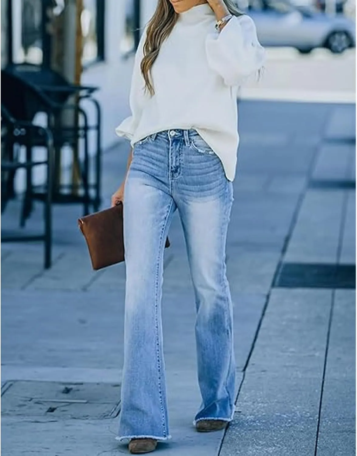 Sexyshine Women's Bell Bottom Jeans High Waisted Bootcut Flare Wide Leg Stretch Denim Pants