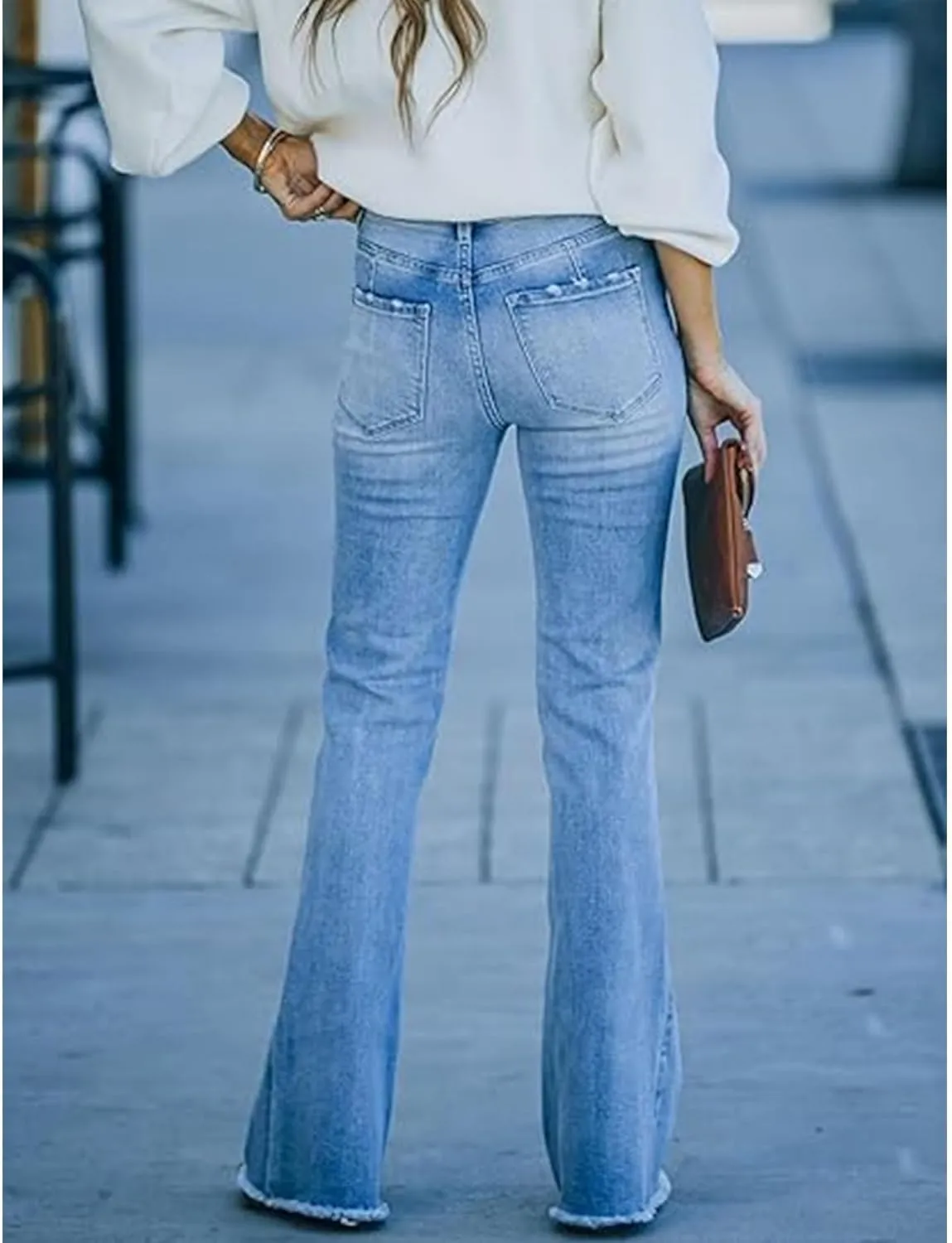Sexyshine Women's Bell Bottom Jeans High Waisted Bootcut Flare Wide Leg Stretch Denim Pants
