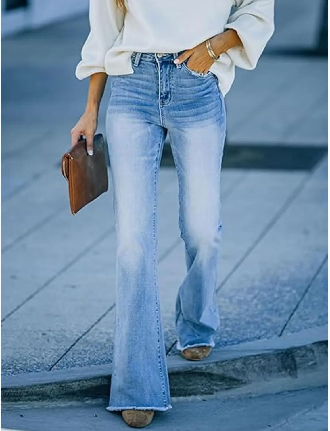 Sexyshine Women's Bell Bottom Jeans High Waisted Bootcut Flare Wide Leg Stretch Denim Pants