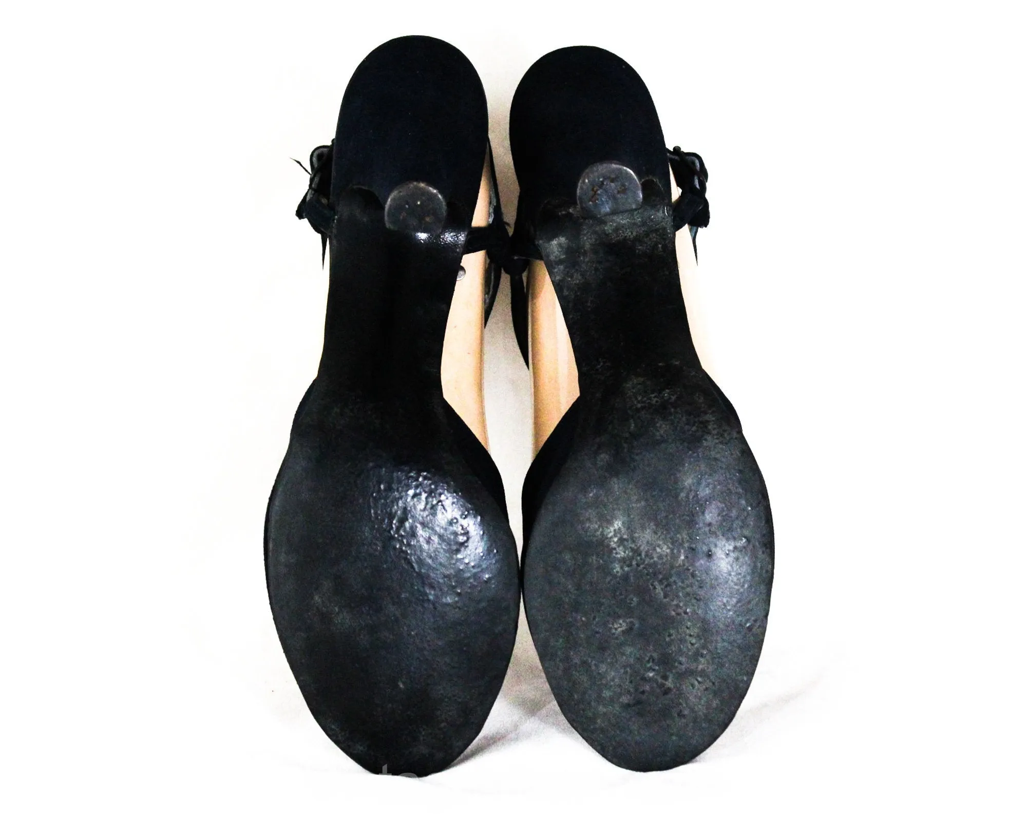 Size 7.5 Navy 1940s Shoes - 40s Open Toe Suede Heels with Elegant Asymmetric Dovetailed Straps - 40's 50's Pumps - 7 1/2 WWII Era Deadstock