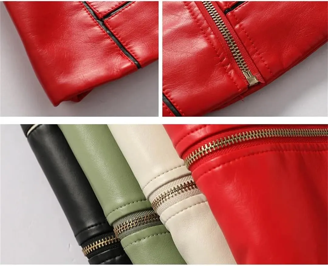 Slim Fit Faux Leather Jacket Women Classic Moto Biker PU Leater Jacket Spring Autumn Basic Zipper Coat