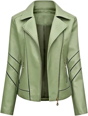 Slim Fit Faux Leather Jacket Women Classic Moto Biker PU Leater Jacket Spring Autumn Basic Zipper Coat