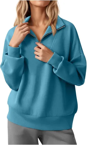 Soft Sweatshirts For Women Half Zip Loose Casual Pullover Shirts Long Sleeve Fall Fashion Tops 2024 Trendy Outfits
