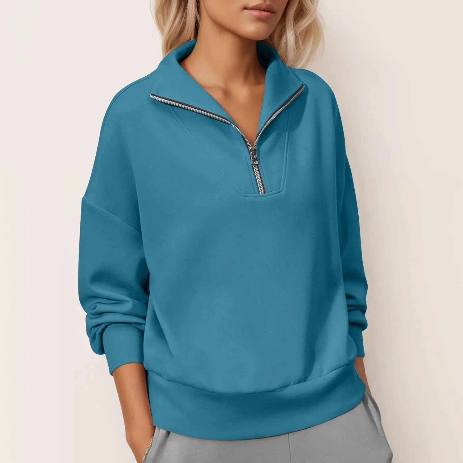Soft Sweatshirts For Women Half Zip Loose Casual Pullover Shirts Long Sleeve Fall Fashion Tops 2024 Trendy Outfits