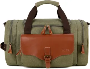 Sports Duffel Bags Men Large Capacity Canvas Multifunction Leather Bags Carry on Luggage Bag Tote Utility Travel Bag Weekender Bag Travel Man(Army Green)