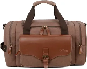 Sports Duffel Bags Men Large Capacity Canvas Multifunction Leather Bags Carry on Luggage Bag Tote Utility Travel Bag Weekender Bag Travel Man(Coffee)