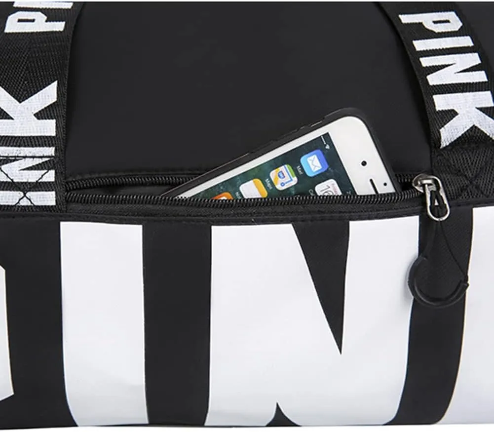 Sports Gym Bag, Travel Duffle Bag with PINK printing, Shoulder Tote Bags Weekend Bags for Workouts, Travel, Hiking, Perfect for Mom's Gifts