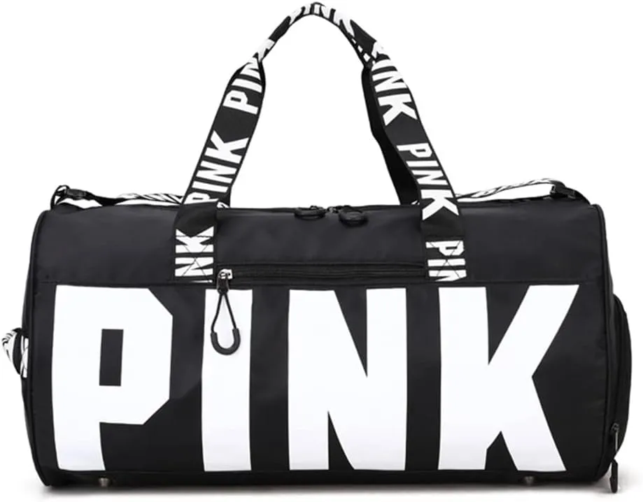 Sports Gym Bag, Travel Duffle Bag with PINK printing, Shoulder Tote Bags Weekend Bags for Workouts, Travel, Hiking, Perfect for Mom's Gifts
