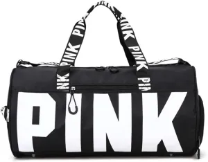 Sports Gym Bag, Travel Duffle Bag with PINK printing, Shoulder Tote Bags Weekend Bags for Workouts, Travel, Hiking, Perfect for Mom's Gifts