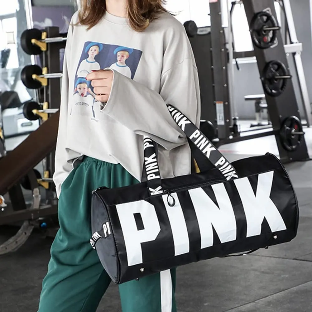 Sports Gym Bag, Travel Duffle Bag with PINK printing, Shoulder Tote Bags Weekend Bags for Workouts, Travel, Hiking, Perfect for Mom's Gifts