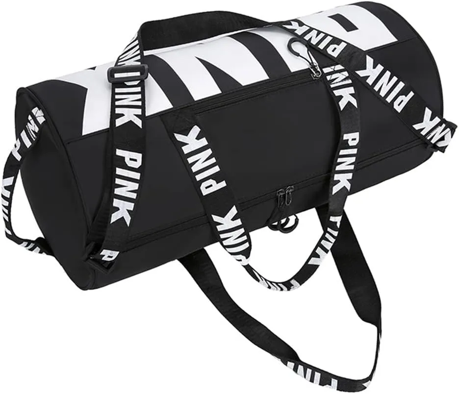Sports Gym Bag, Travel Duffle Bag with PINK printing, Shoulder Tote Bags Weekend Bags for Workouts, Travel, Hiking, Perfect for Mom's Gifts