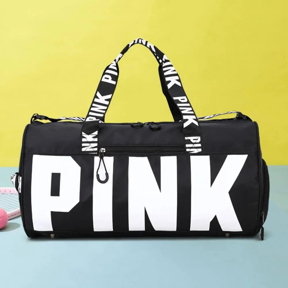Sports Gym Bag, Travel Duffle Bag with PINK printing, Shoulder Tote Bags Weekend Bags for Workouts, Travel, Hiking, Perfect for Mom's Gifts