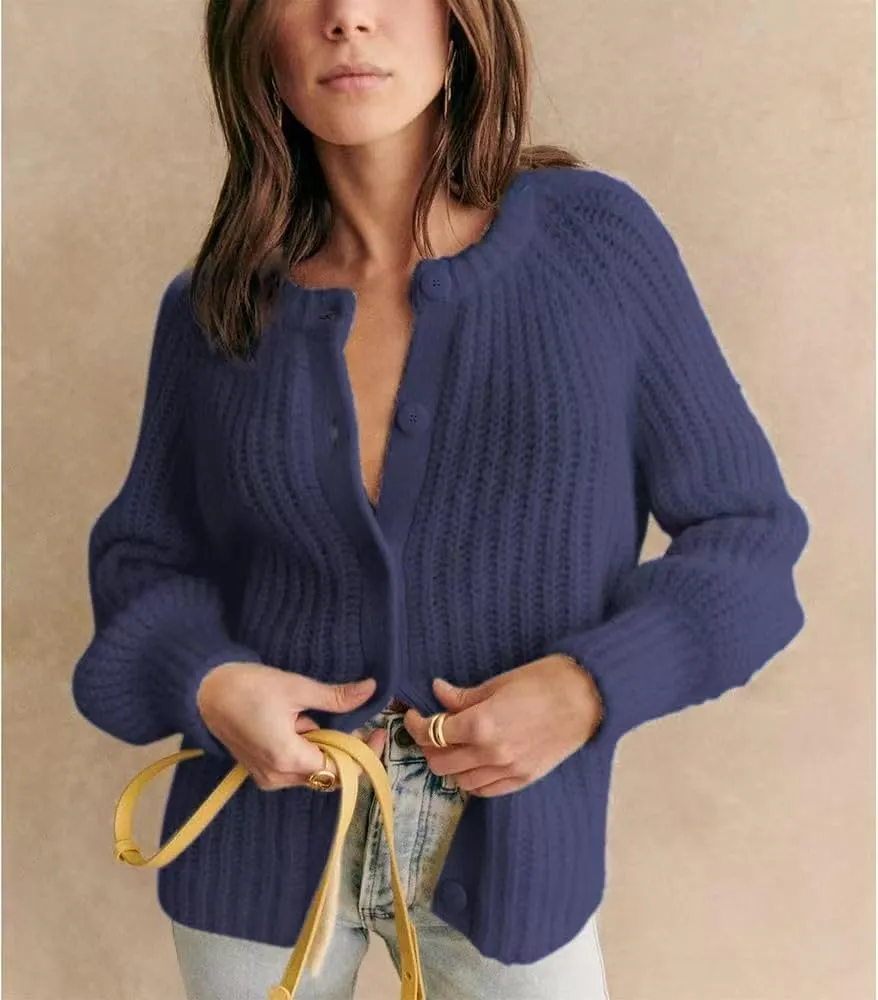 Sumleno Womens Open Front Button Down Sweater Long Sleeve Y2k Chunky Knit Cardigan Trendy Fall Outfits Casual Knitwear Coats