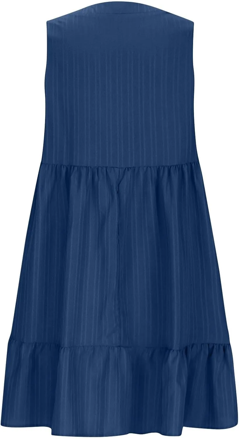 Summer Dresses for Women 2025 Vacation Sleeveless V Neck Dress Loose Summer Pleated Swing Flowy Sundress