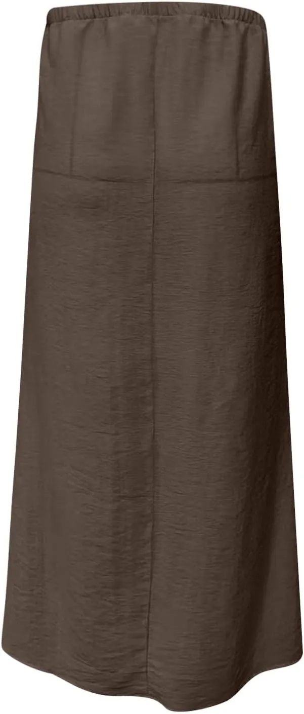 Summer Skirts for Women 2025 Casual Soft Drawstring Maxi Linen Skirt Vacation Travel Beach Long Skirt with Pockets