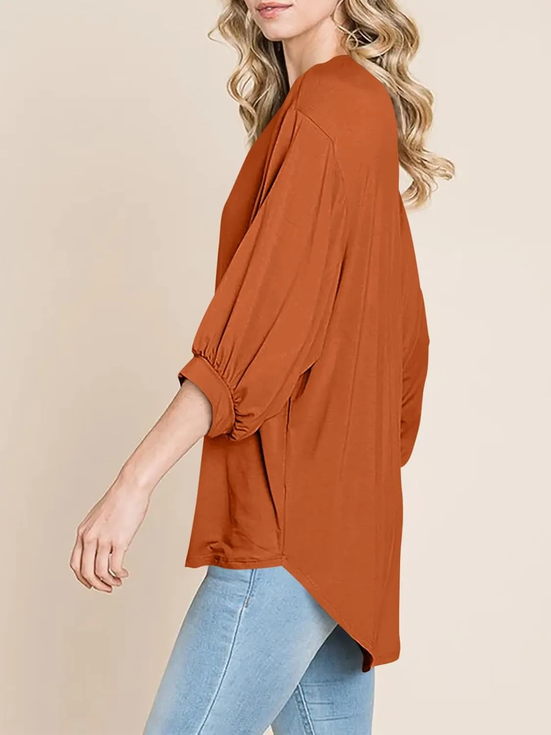 Tankaneo Womens Oversized T Shirts Summer Casual Loose Fit 3/4 Batwing Sleeve Tunic Tops with Leggings