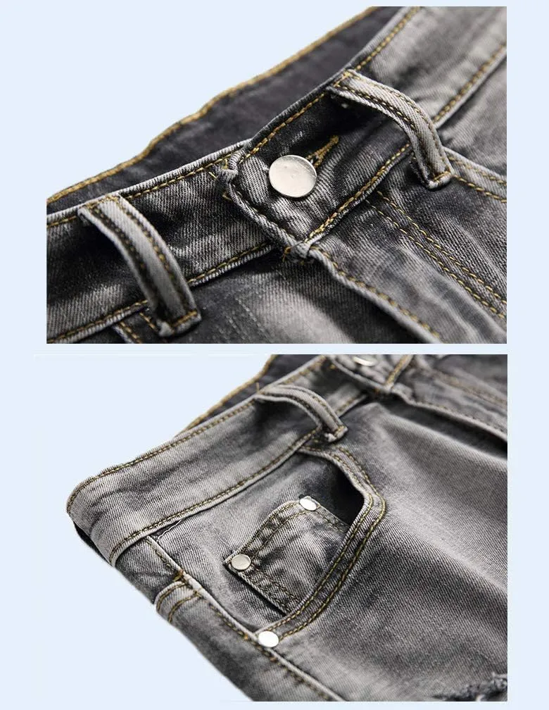 Tebreux Men's Ripped Short Jeans Distressed Classic Fit Denim Shorts Vintage Summer Pants