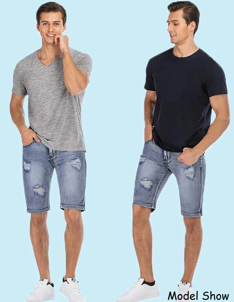 Tebreux Men's Ripped Short Jeans Distressed Classic Fit Denim Shorts Vintage Summer Pants