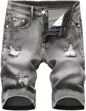 Tebreux Men's Ripped Short Jeans Distressed Classic Fit Denim Shorts Vintage Summer Pants