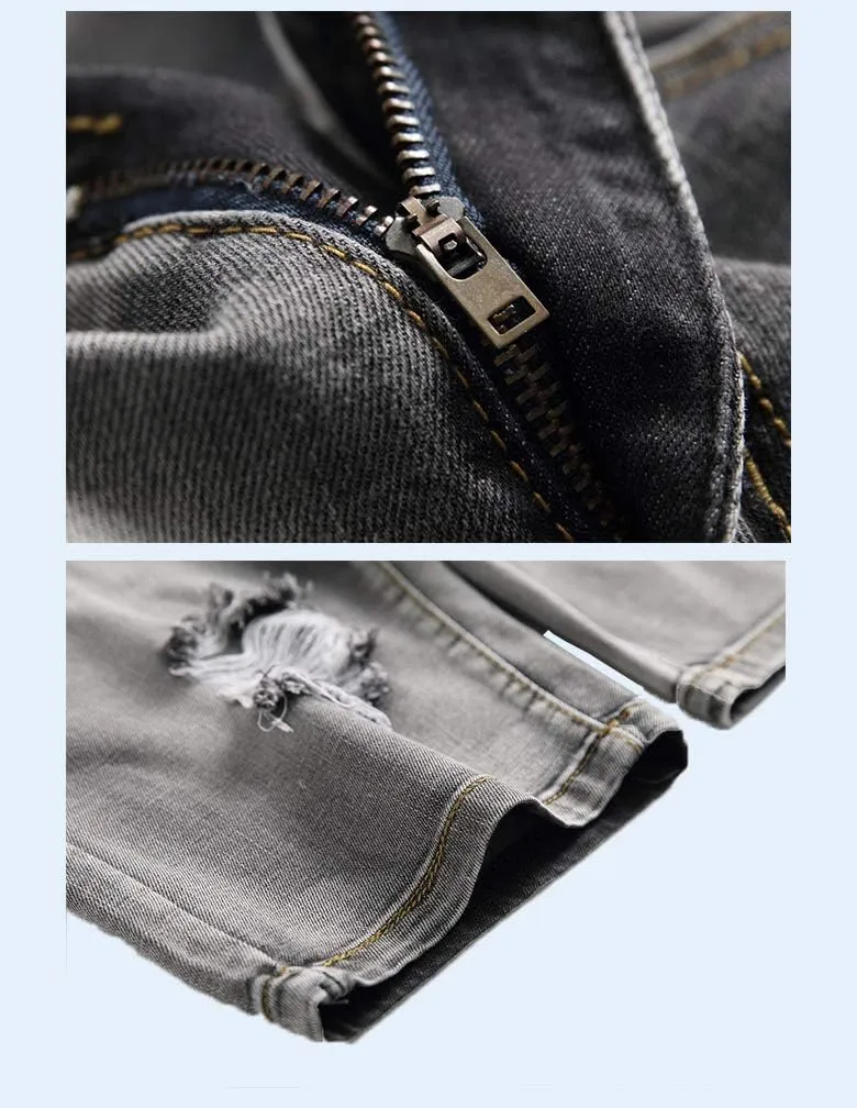 Tebreux Men's Ripped Short Jeans Distressed Classic Fit Denim Shorts Vintage Summer Pants