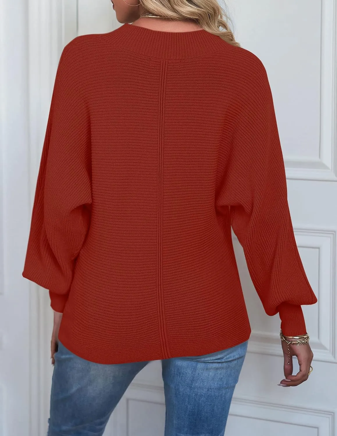 TECREW Women's Batwing Long Sleeve Crew Neck Pullover Sweater Soft Ribbed Knit Sweater Top