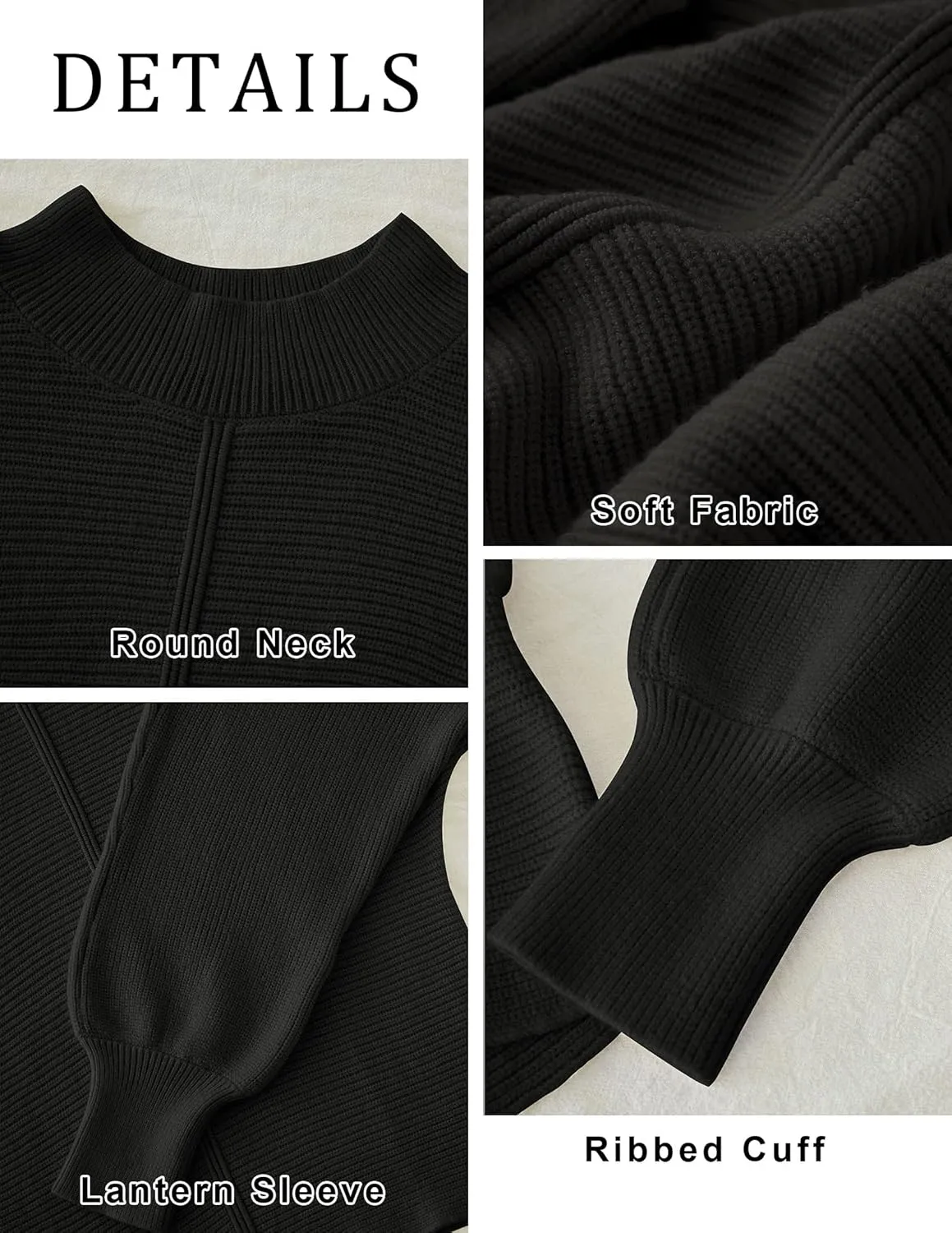 TECREW Women's Batwing Long Sleeve Crew Neck Pullover Sweater Soft Ribbed Knit Sweater Top