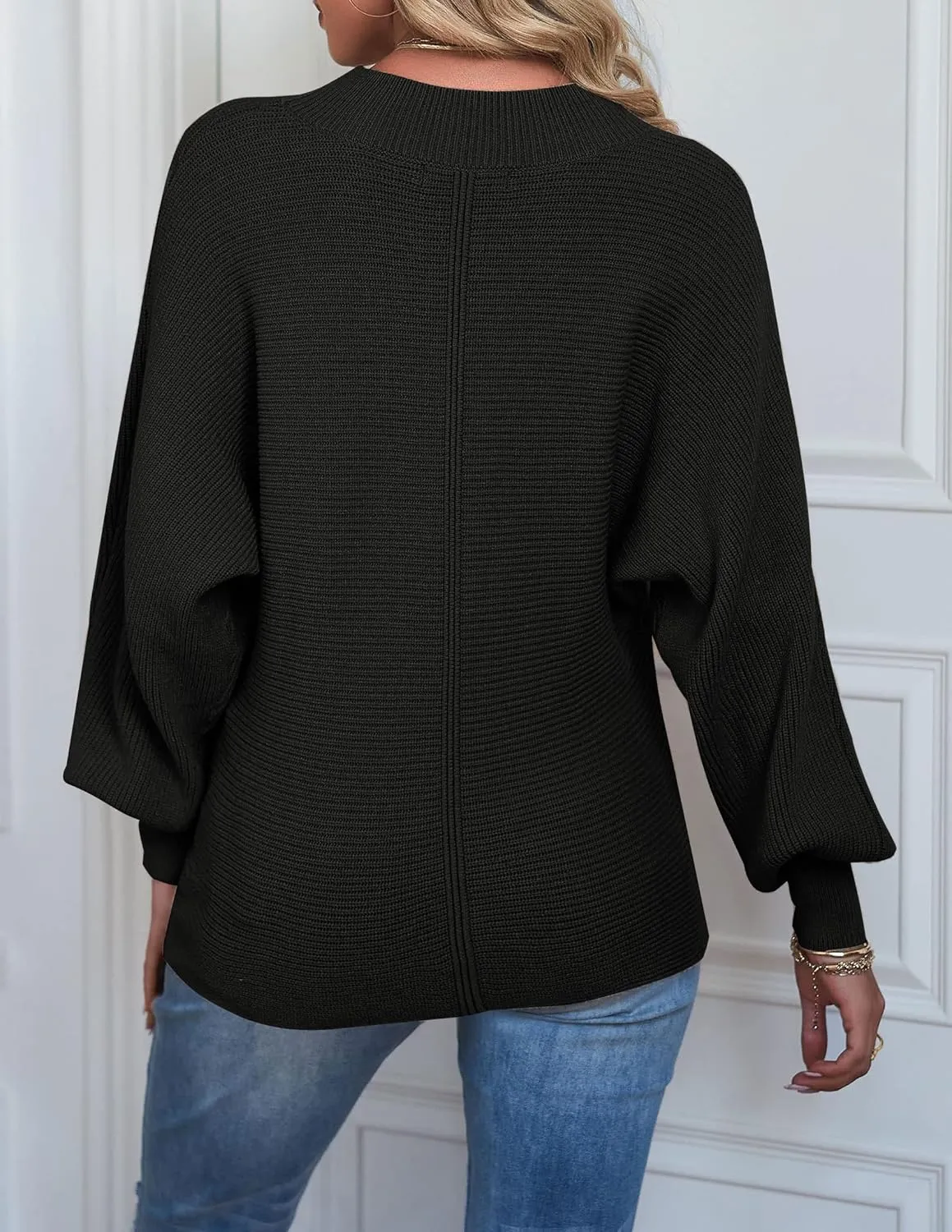 TECREW Women's Batwing Long Sleeve Crew Neck Pullover Sweater Soft Ribbed Knit Sweater Top