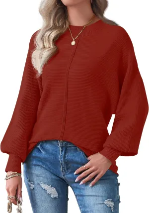 TECREW Women's Batwing Long Sleeve Crew Neck Pullover Sweater Soft Ribbed Knit Sweater Top