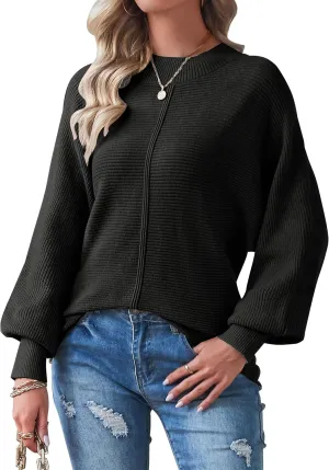 TECREW Women's Batwing Long Sleeve Crew Neck Pullover Sweater Soft Ribbed Knit Sweater Top