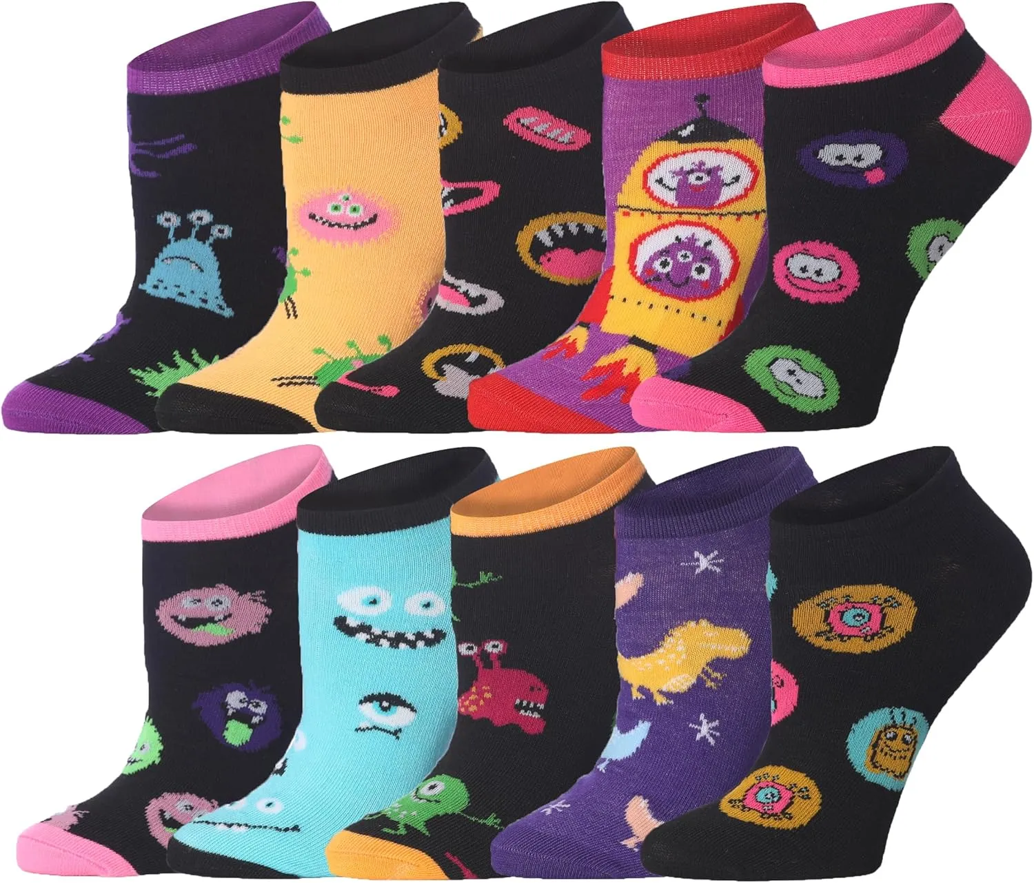 Tipi Toe Women's 10 Pairs Crazy Unique Colorful Fun Patterned Low Cut/No Show Socks