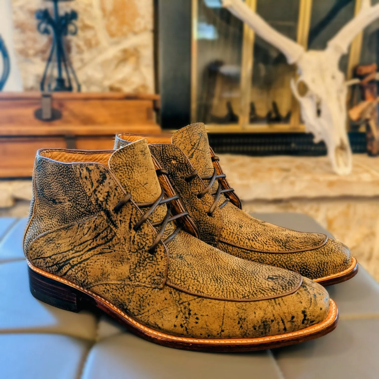 Trekker Giraffe Leather Hide Lace-Up Chukka Boots