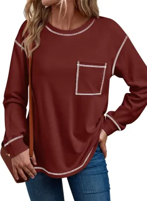 Trendy Queen Womens Crewneck Sweatshirts Long Sleeve Shirts Lightweight Sweaters Fall Tops Fashion Outfits 2025