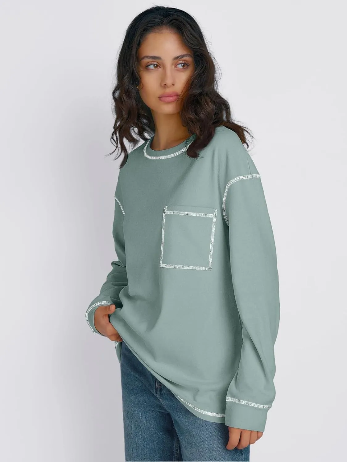 Trendy Queen Womens Crewneck Sweatshirts Long Sleeve Shirts Lightweight Sweaters Fall Tops Fashion Outfits 2025
