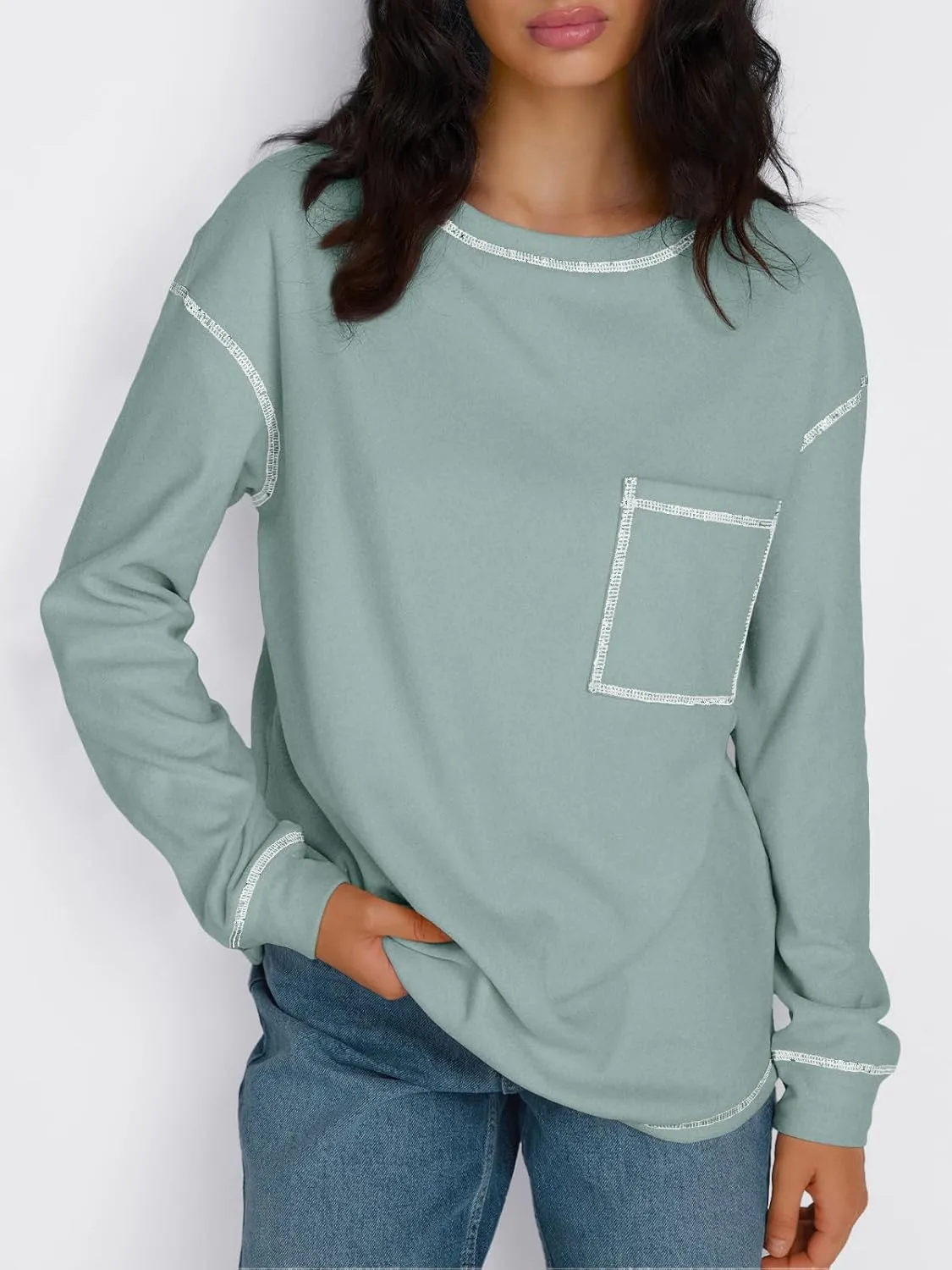Trendy Queen Womens Crewneck Sweatshirts Long Sleeve Shirts Lightweight Sweaters Fall Tops Fashion Outfits 2025