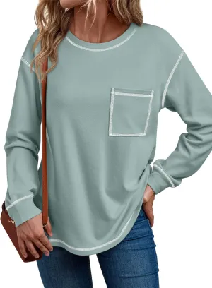 Trendy Queen Womens Crewneck Sweatshirts Long Sleeve Shirts Lightweight Sweaters Fall Tops Fashion Outfits 2025