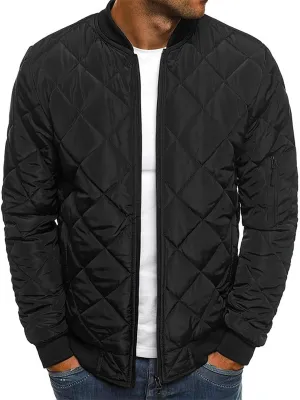 utcoco Mens Quilted Jacket Stand Collar Zip Up Casual Lightweight Down Jacket Winter Coat