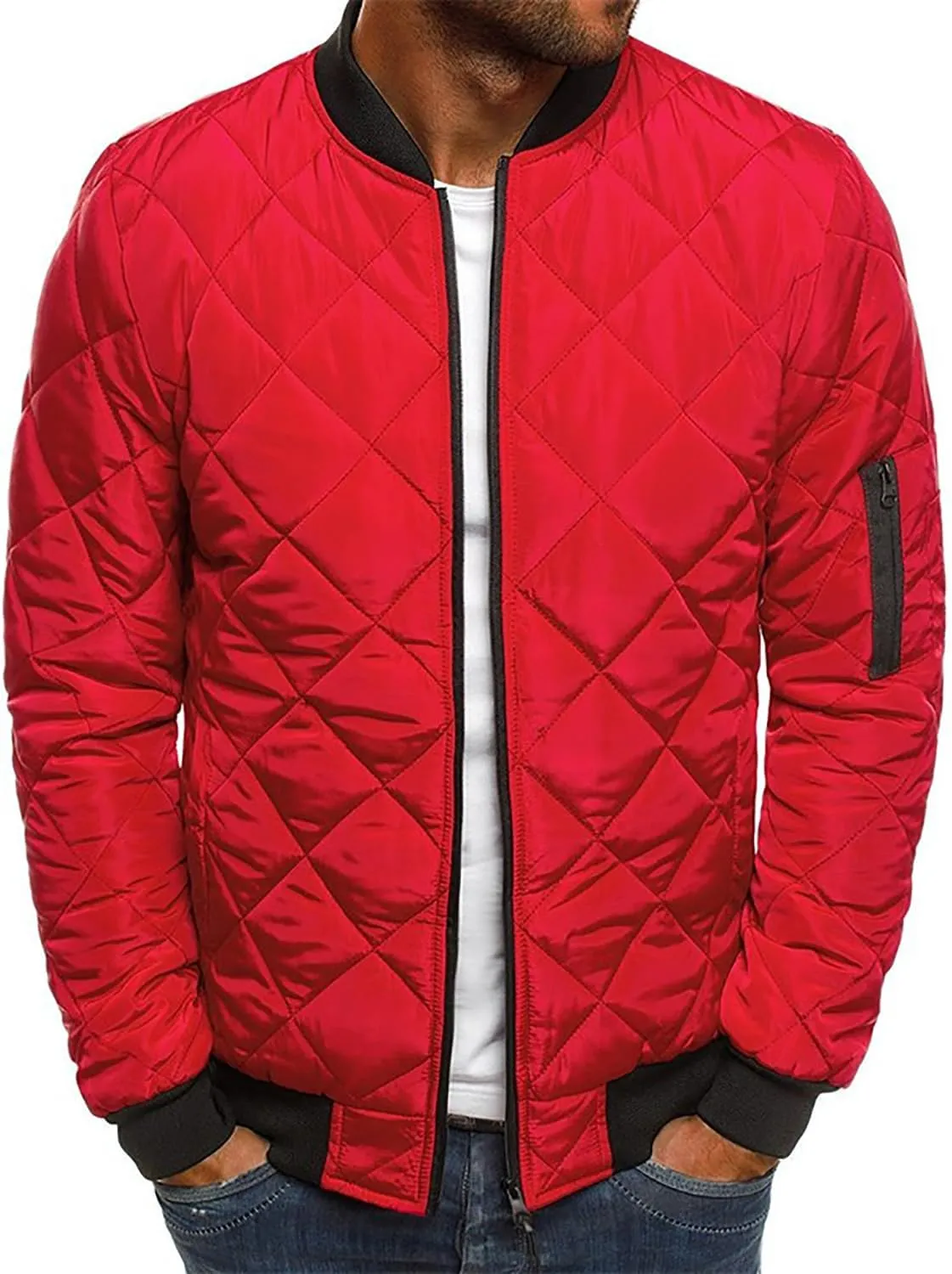 utcoco Mens Quilted Jacket Stand Collar Zip Up Casual Lightweight Down Jacket Winter Coat
