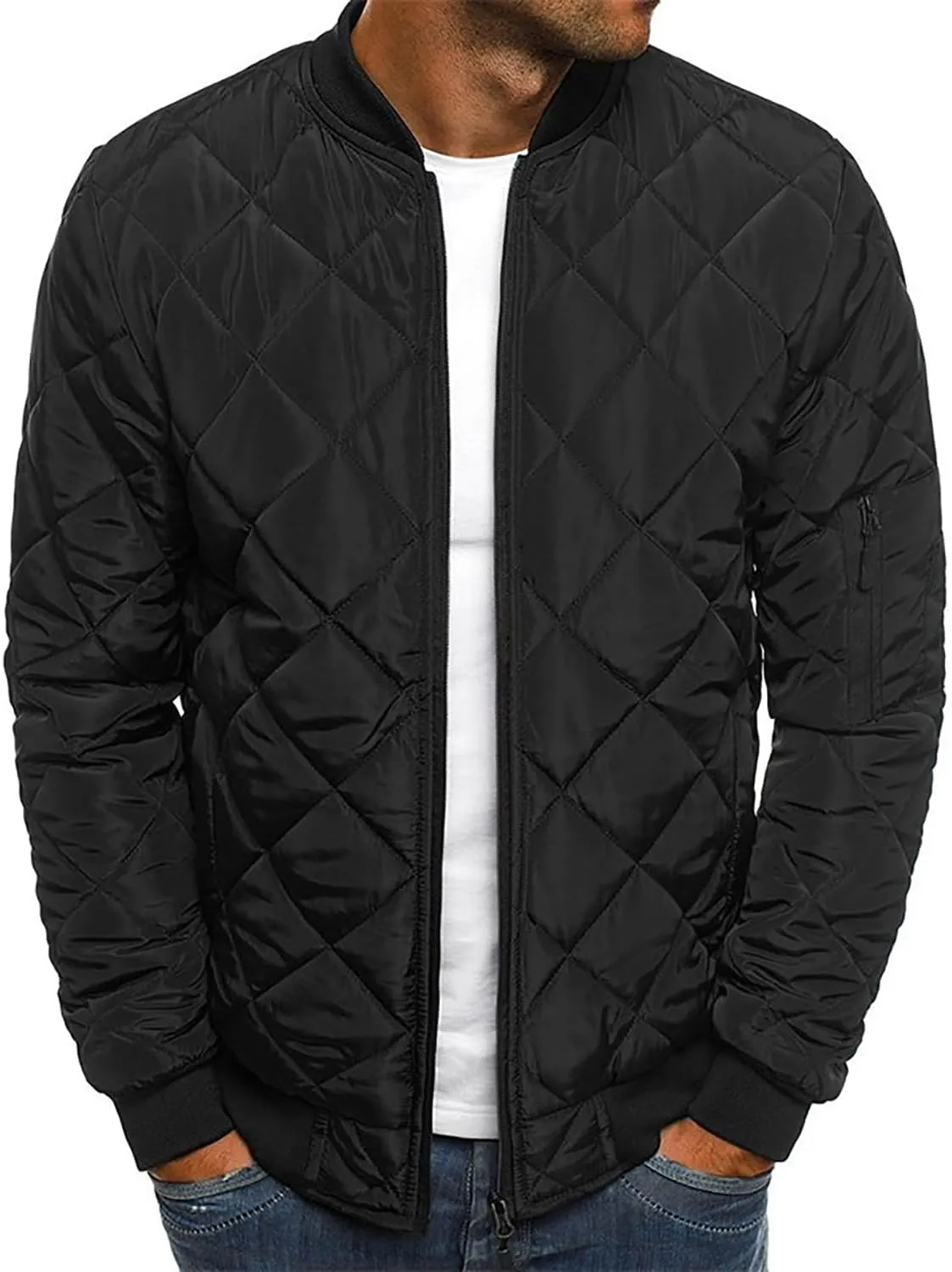 utcoco Mens Quilted Jacket Stand Collar Zip Up Casual Lightweight Down Jacket Winter Coat