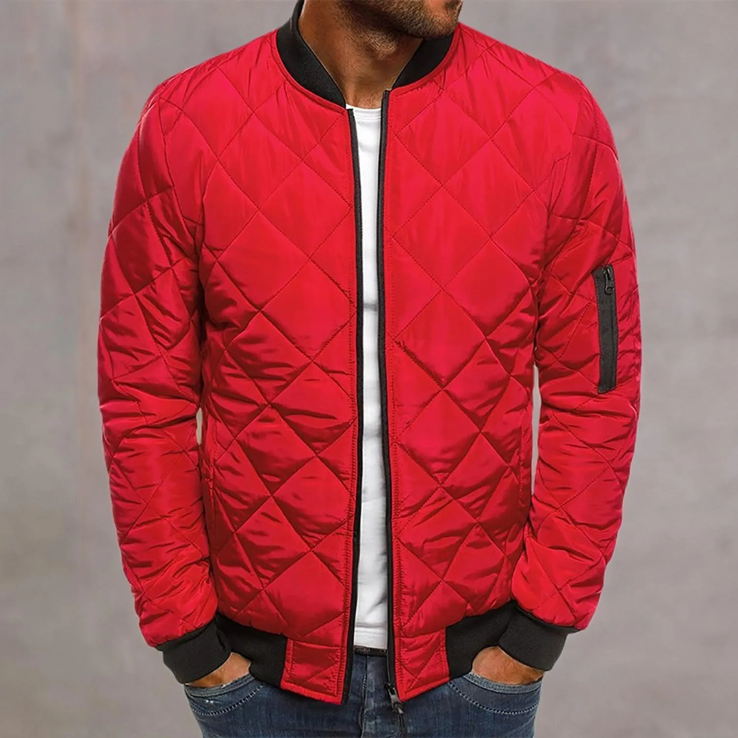 utcoco Mens Quilted Jacket Stand Collar Zip Up Casual Lightweight Down Jacket Winter Coat