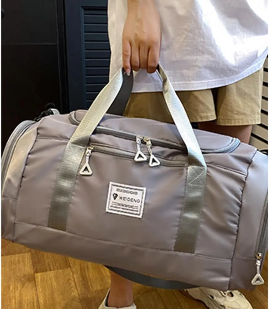 Vllcsla Sports Bag for Men and Women 28L Gym Duffel Bag with Wet Pocket and Shoe Compartment, Wear-Resistant and Waterproof Travel Bag Weekender Bag, Grey, Sports Duffels