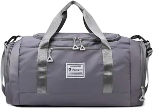 Vllcsla Sports Bag for Men and Women 28L Gym Duffel Bag with Wet Pocket and Shoe Compartment, Wear-Resistant and Waterproof Travel Bag Weekender Bag, Grey, Sports Duffels