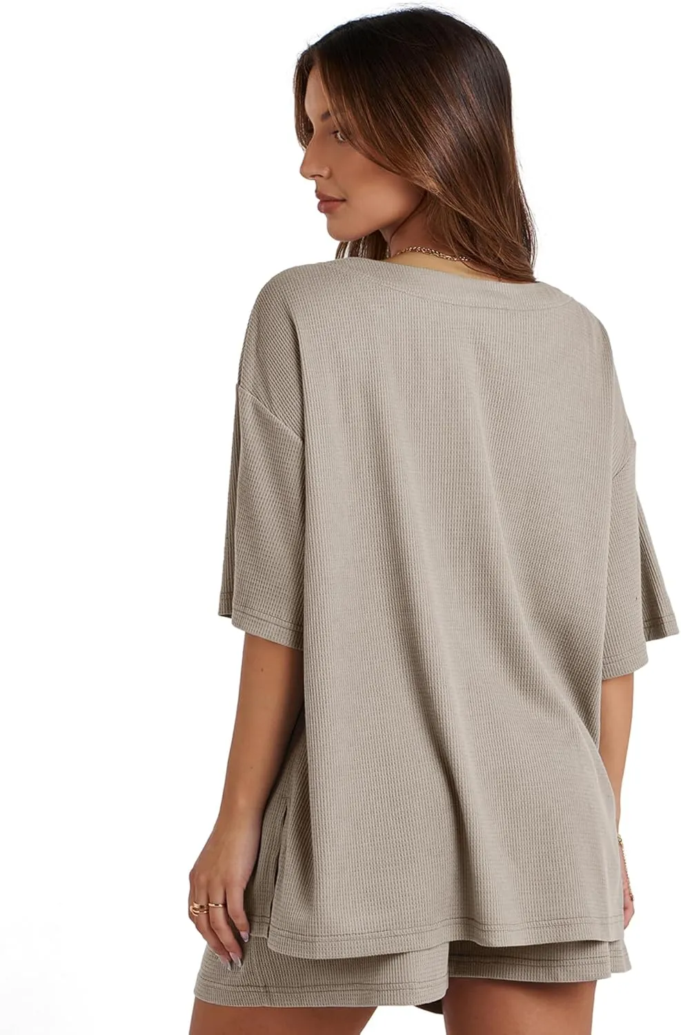 Waffle Knit Lounge Set Shorts Sets Women 2 Piece Outfits Matching Sets Casual Pajama Sets