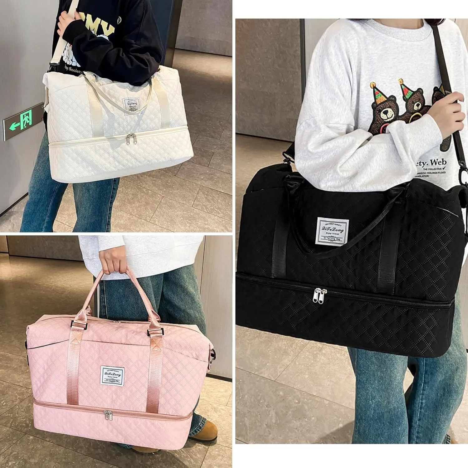 Weekender Bags for Women, Travel Duffel Bag with Shoe Compartment & Wet Pocket, Large Gym Sports Tote Bag, Maternity Hospital Overnight Bag with Toiletry Bag for Fitness, Work, Trips Beige