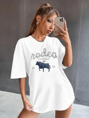 Western Cowboy Shirt Women Oversized Rodeo Cowgirl T Shirt Vintage Country Music Graphic Tee Short Sleeve Top