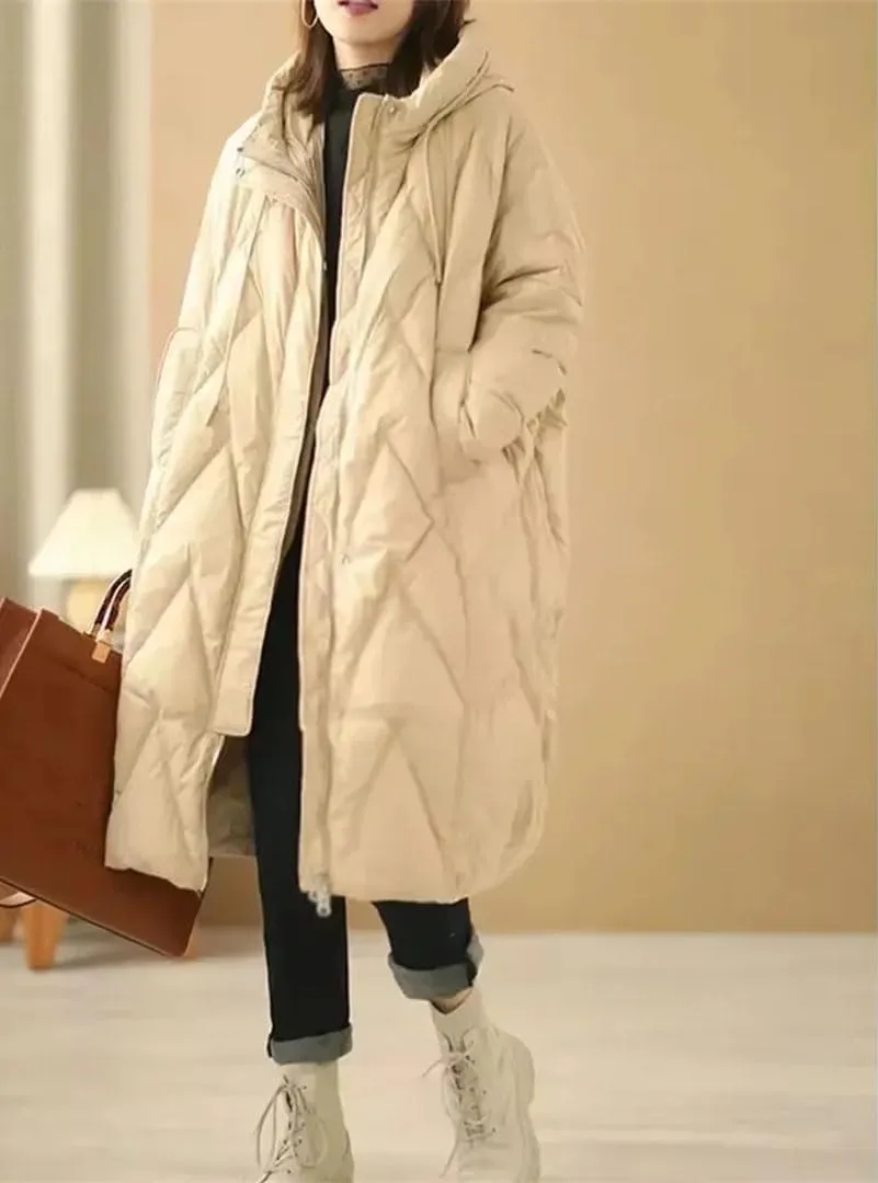 Winter Down Jacket For Women Fashion Loose Long Coat Hooded Puffer Parkas