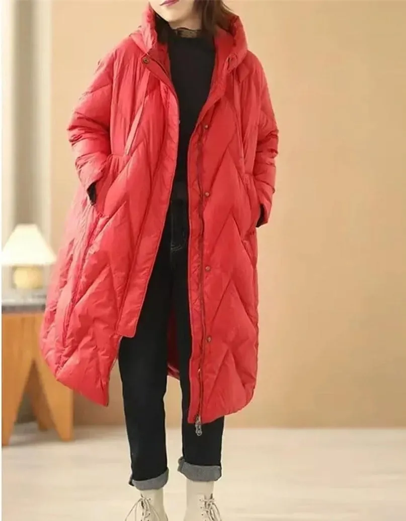 Winter Down Jacket For Women Fashion Loose Long Coat Hooded Puffer Parkas