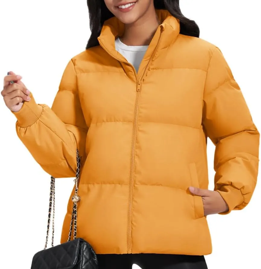 Winter Padded Puffer Down Coats Womens Warmth Stand Collar Full Zip-Up Jackets Lightweight Quilted Outwears