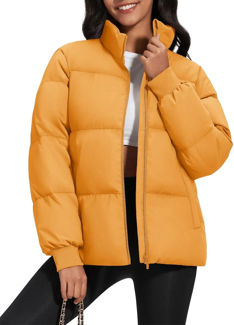 Winter Padded Puffer Down Coats Womens Warmth Stand Collar Full Zip-Up Jackets Lightweight Quilted Outwears