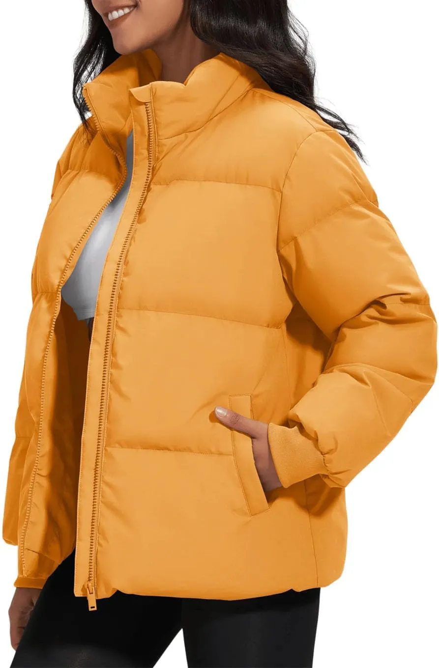 Winter Padded Puffer Down Coats Womens Warmth Stand Collar Full Zip-Up Jackets Lightweight Quilted Outwears