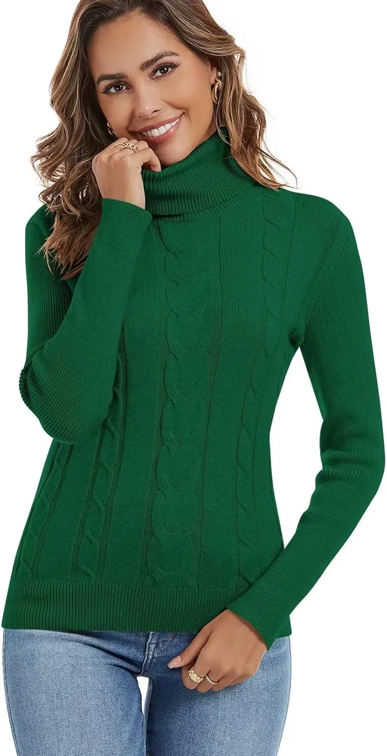 Wkior Women's Long Sleeve Turtleneck Cozy Knit Sweater Casual Loose Fashion Pullover Jumper Tops